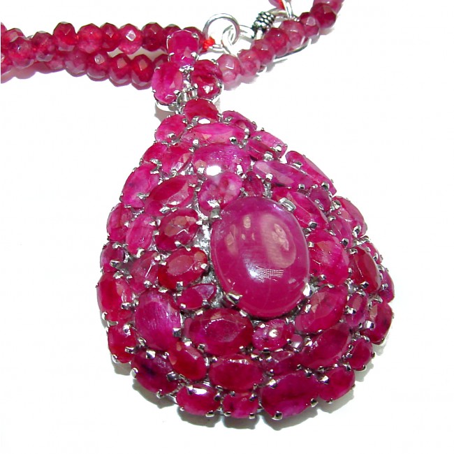 Marvelous Authentic Kashmir Ruby .925 Sterling Silver handcrafted Statement necklace brooch