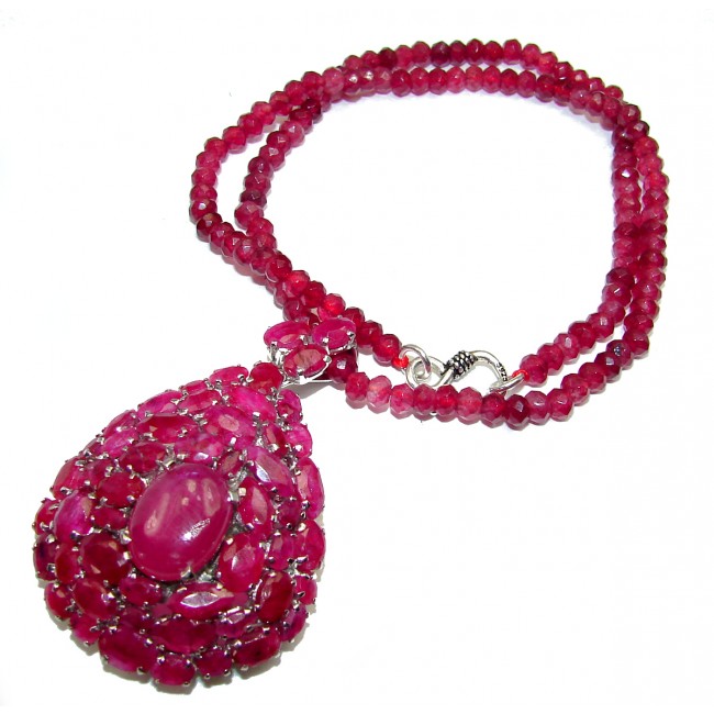 Marvelous Authentic Kashmir Ruby .925 Sterling Silver handcrafted Statement necklace brooch