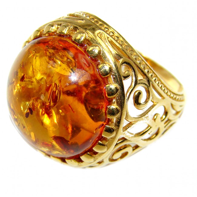 Natural Beauty Baltic Amber 14K Gold over .925 Sterling Silver ring s. 7 adjustable