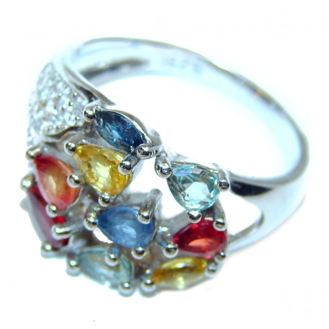 Valentina Genuine multicolor Sapphire .925 Sterling Silver handcrafted Statement Ring size 6 1/4