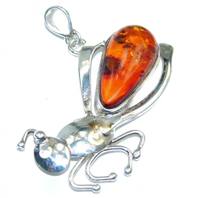 An Ant Genuine Polish Amber .925 Sterling Silver handamde pendant