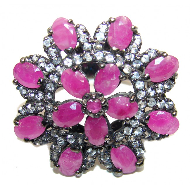 Royal quality unique Ruby black rhodium over .925 Sterling Silver handcrafted Ring size 8