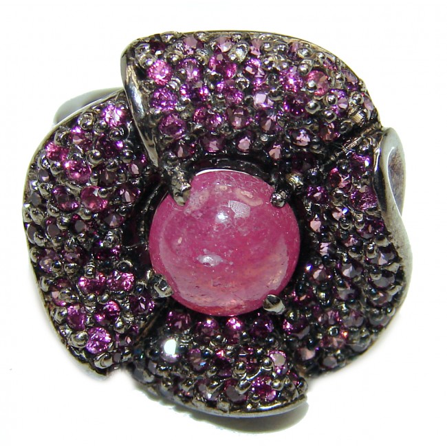 Falling inLove Red Ruby .925 Sterling Silver handmade Cocktail Ring s. 8