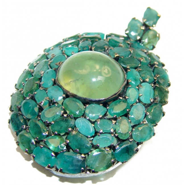 Gabriella Deluxe Emerald Prehnite .925 Sterling Silver handmade Pendant Brooch