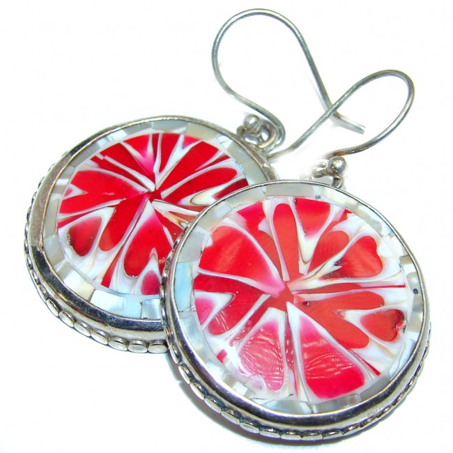 Huge Simple Beauty Red Shell Sterling Silver earrings