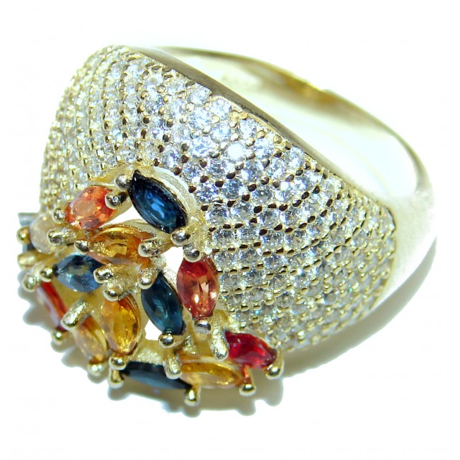 Valentina Genuine multicolor Sapphire .925 Sterling Silver handcrafted Statement Ring size 5 3/4