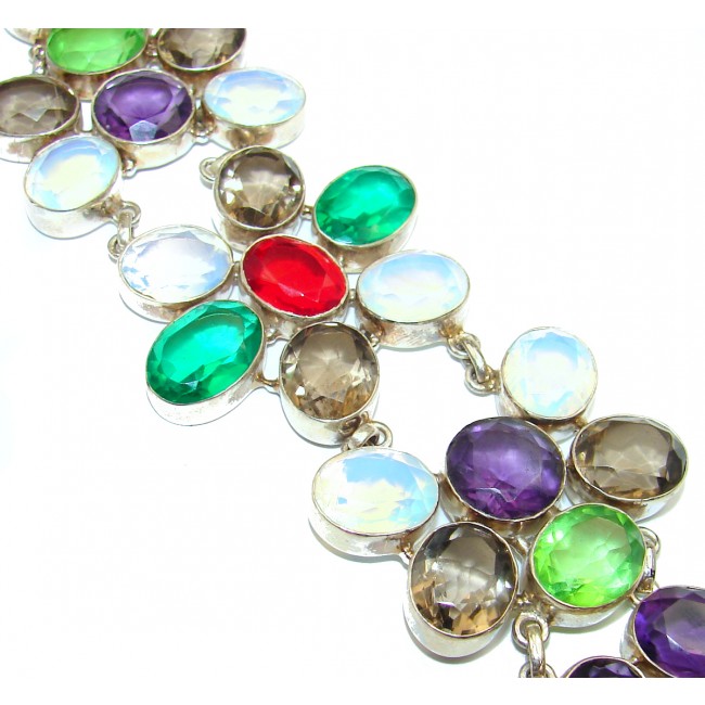 Spectacular multicolor quartz .925 Sterling Silver handcrafted HUGE Bracelet
