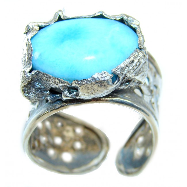 One of a kind Natural Larimar .925 Sterling Silver handcrafted Ring s. 8 adjustable