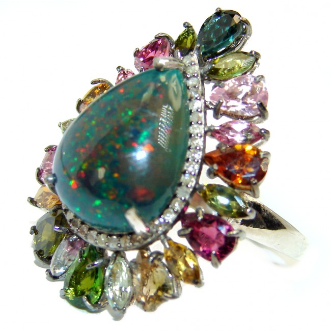 A COSMIC POWER Genuine Black Opal Sapphire .925 Sterling Silver handmade Ring size 8