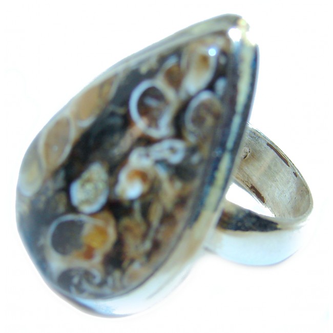Unique Crinoid Fossil .925 Sterling Silver ring; s. 7