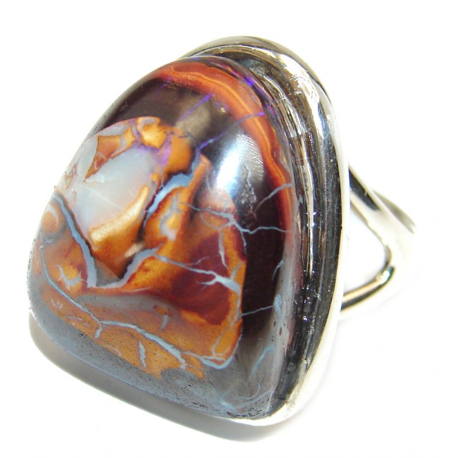 Marvelous quality Australian Boulder Opal .925 Sterling Silver handcrafted Ring size 6 1/2