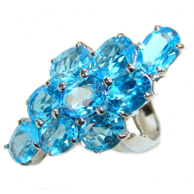 Royal Swiss Blue Topaz .925 Sterling Silver handmade Large Ring size 7