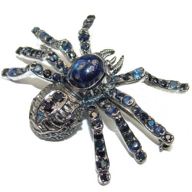 Large Spider genuine Star Sapphire .925 Sterling Silver handmade Pendant - Brooch