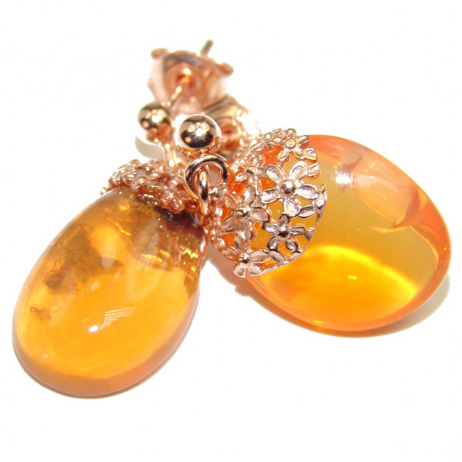 Dazzling natural Mexican Fire Opal 18K Gold over .925 Sterling Silver handcrafted earrings