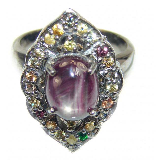 Royal quality unique Ruby Star Sapphire .925 Sterling Silver handcrafted Ring size 7 3/4