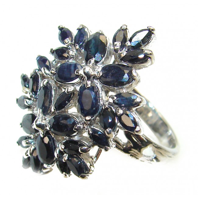 Egyptian night Authentic Sapphire .925 Sterling Silver handmade Ring s. 8 1/4