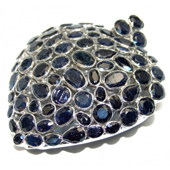 Large Heart genuine Sapphire .925 Sterling Silver handmade Pendant - Brooch
