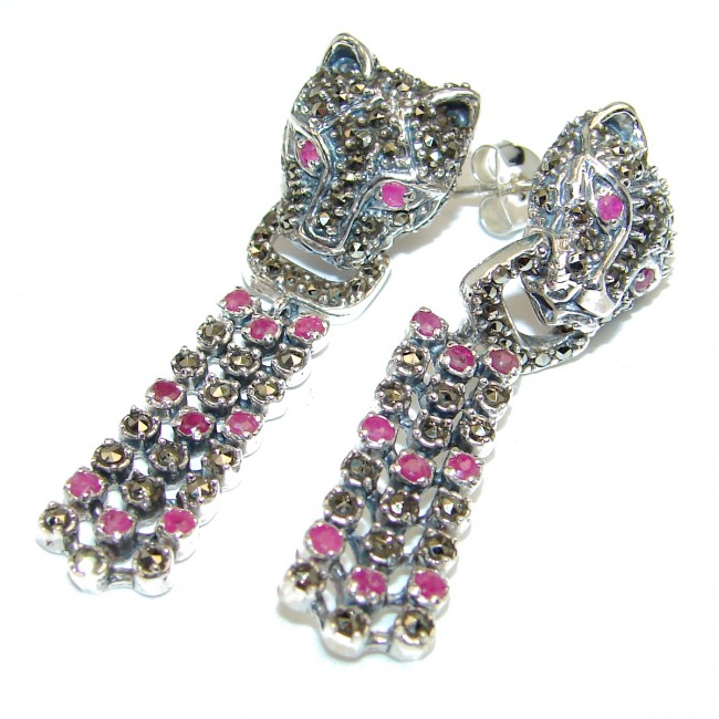 Panthère Ruby Marcasite .925 Sterling Silver earrings