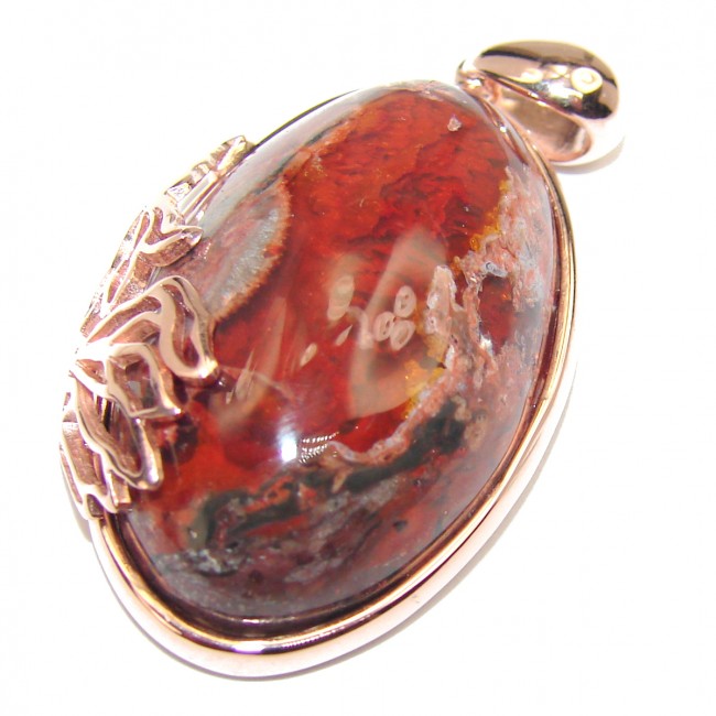 Unique Design Natural 55.5 carat Mexican Fire Opal 18K Rose Gold over .925 Sterling Silver handmade Pendant
