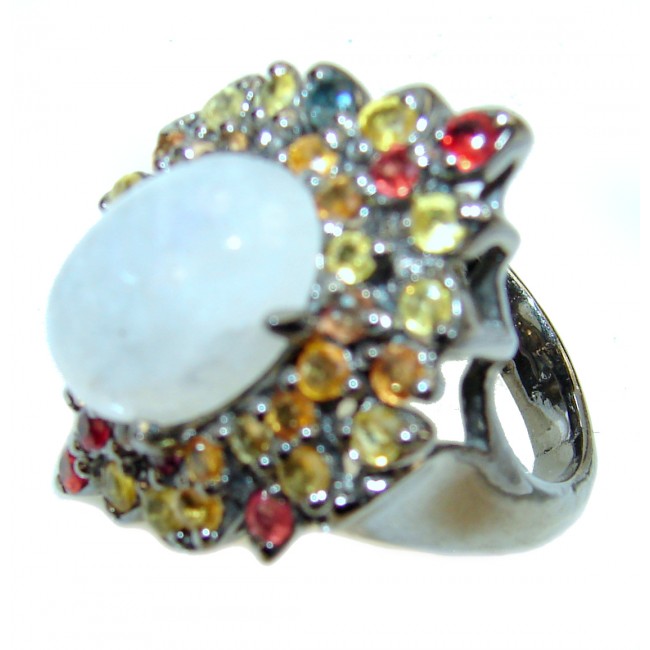 Special Fire Moonstone orange Sapphire .925 Sterling Silver handmade ring s. 8