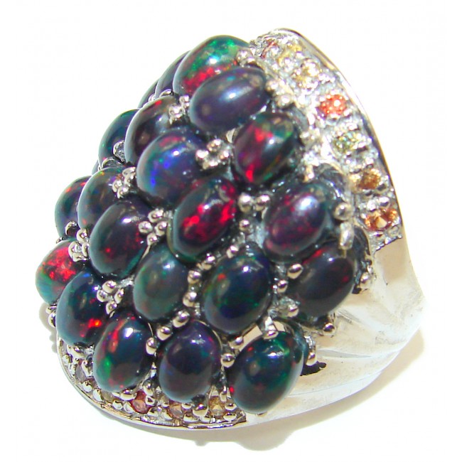 AN EARTH POWER Genuine Black Opal Sapphire .925 Sterling Silver handmade Ring size 8