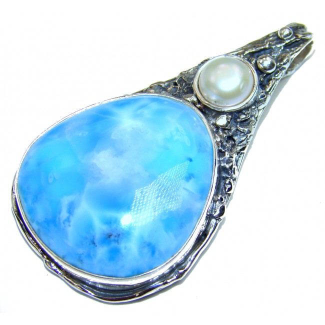 Luxurious Larimar from Dominican Republic .925 Sterling Silver handmade pendant