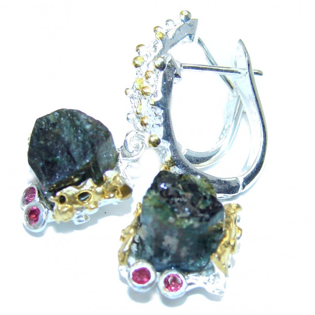 Incredible rough Tourmaline .925 Sterling Silver handcrafted earrings