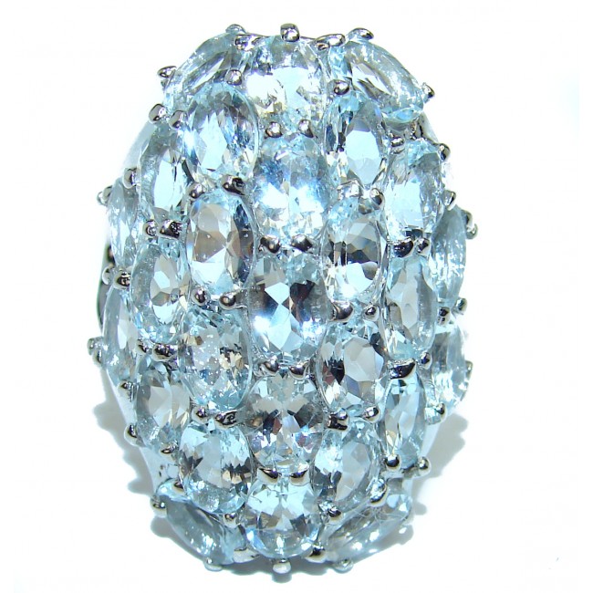 Bouquet of Flowers Authentic Aquamarine .925 Sterling Silver handmade Ring s. 8 3/4