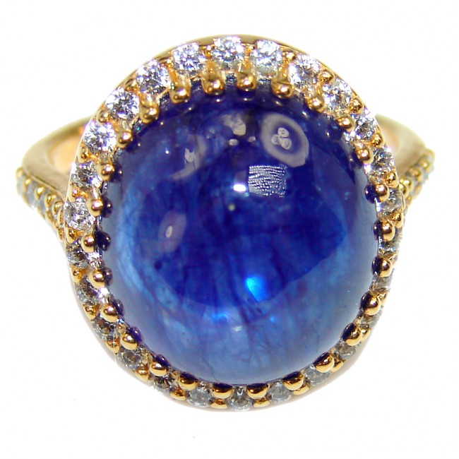Genuine 21.8ct Sapphire 18K Gold over .925 Sterling Silver handmade Cocktail Ring s. 6 1/2