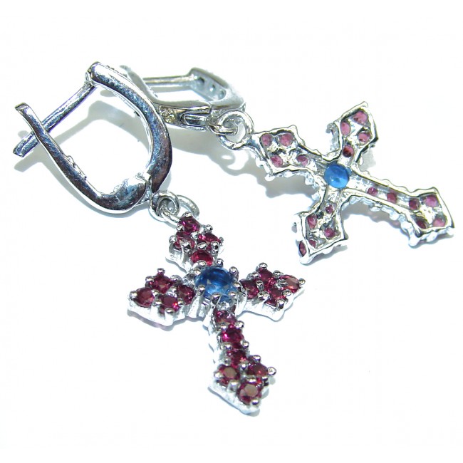 Incredible quality Cross Garnet .925 Sterling Silver handcrafted earrings