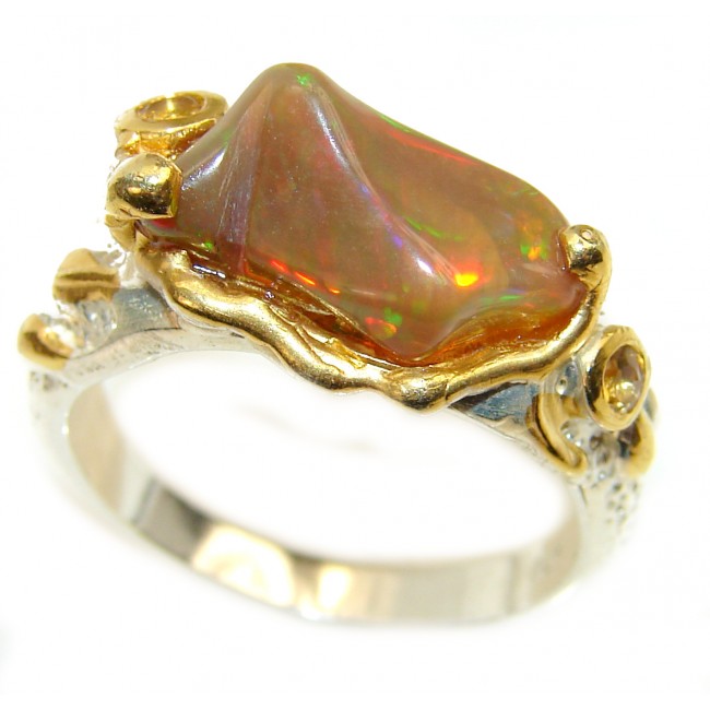 ENDLESS OCEAN 16.8 ctw Genuine Rough Ethiopian Opal .925 Sterling Silver handmade Ring size 8 1/2