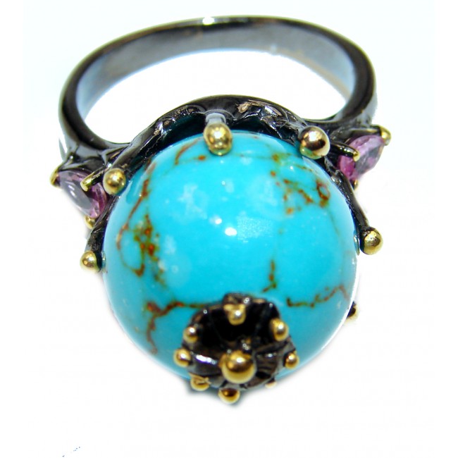Authentic Turquoise black rhodium over .925 Sterling Silver ring; s. 8 3/4