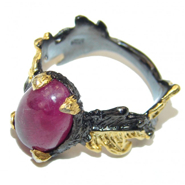 Real Treasure Genuine Ruby multicolor Sapphire .925 Sterling Silver handmade Cocktail Ring s. 6 3/4