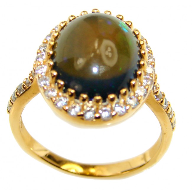 Vintage Design 15.6ctw Genuine Black Opal 18K Gold over .925 Sterling Silver handmade Ring size 6 1/2