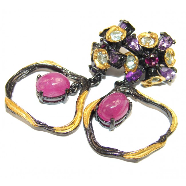 Precious Ruby black rhodium Gold over .925 Sterling Silver handmade Statement earrings