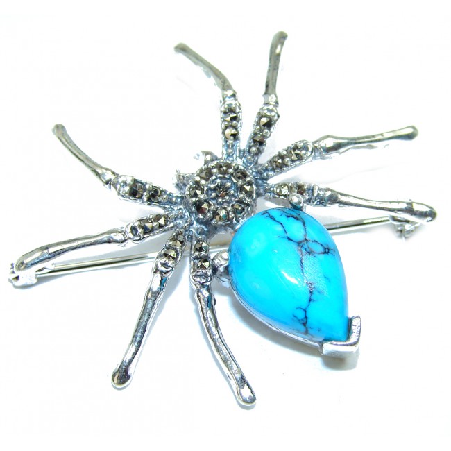 Spider genuine Turquoise .925 Sterling Silver handmade Pendant - Brooch