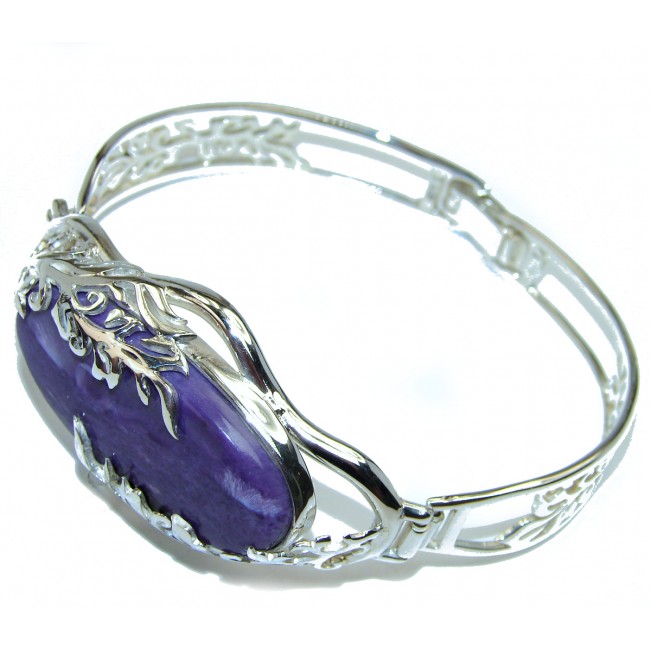 Nature Inspired Design genuine Siberian Charoite .925 Sterling Silver Bracelet
