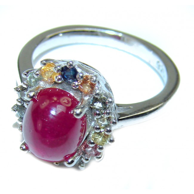 Falling in Love Red Ruby .925 Sterling Silver handmade Cocktail Ring s. 6