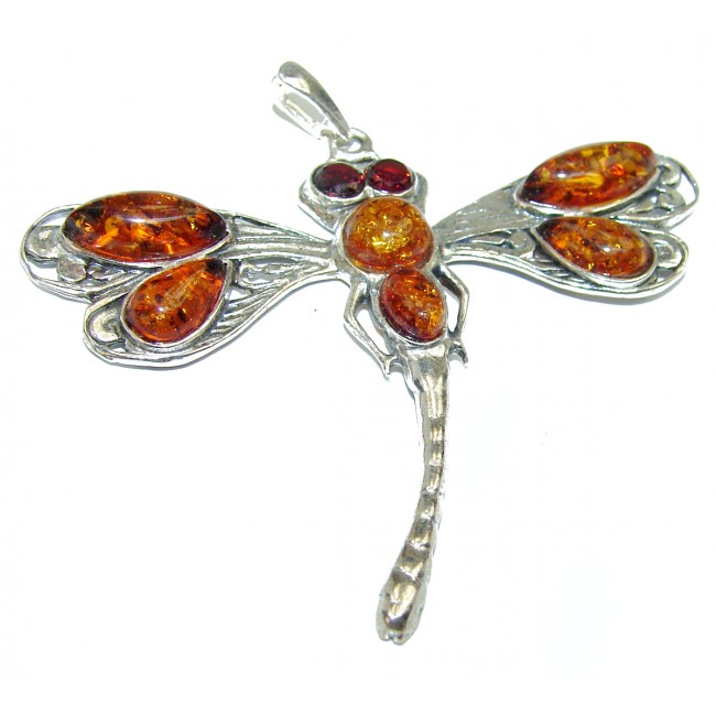 BIG Dragonfly Natural Baltic Amber .925 Sterling Silver handmade Pendant