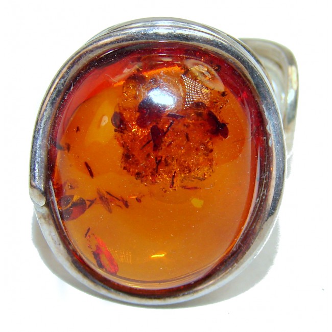 Excellent Amber .925 Sterling Silver handcrafted Ring s. 8 adjustable
