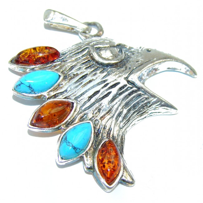 Eagle Beautiful genuine Amber .925 Sterling Silver handcrafted Pendant