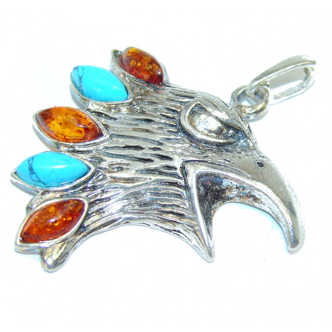 Eagle Beautiful genuine Amber .925 Sterling Silver handcrafted Pendant