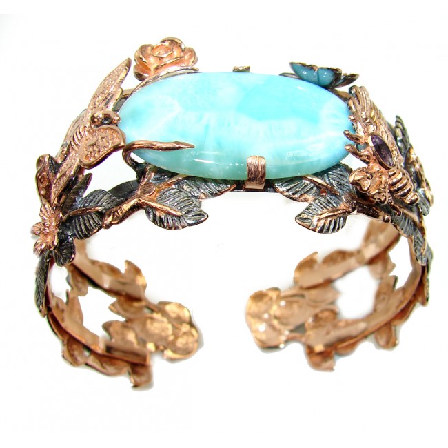 Caribbean Forest best quality Blue Larimar .925 Sterling Silver handcrafted Bracelet / Cuff