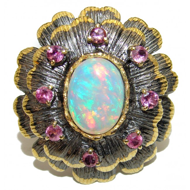 Incredible Genuine 37.5 carat Ethiopian Opal 18K Gold over .925 Sterling Silver handmade Ring size 8