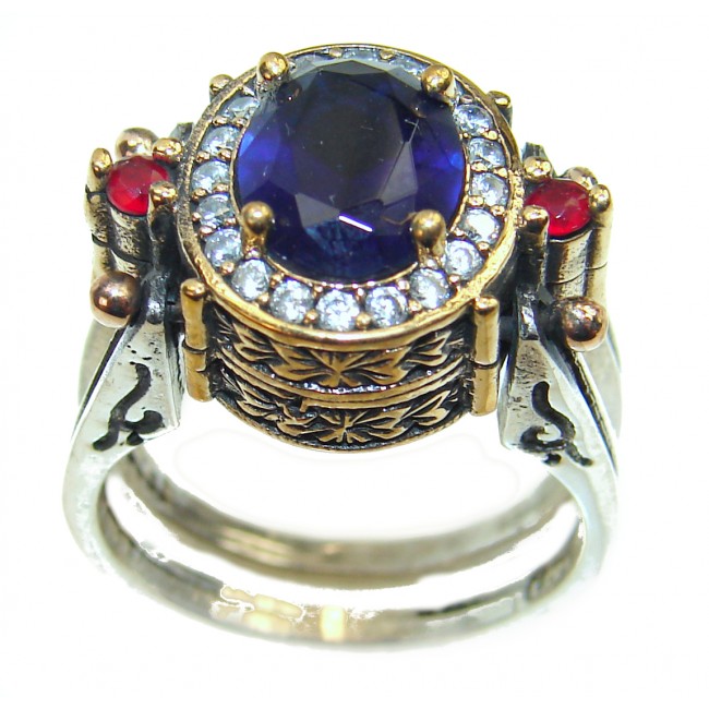 Amazing Design Reversable Ruby Sapphire Sterling Silver Ring s. 8 1/2
