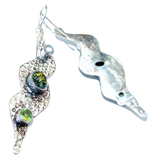 Fantastic Green Topaz Glass Sterling Silver earrings