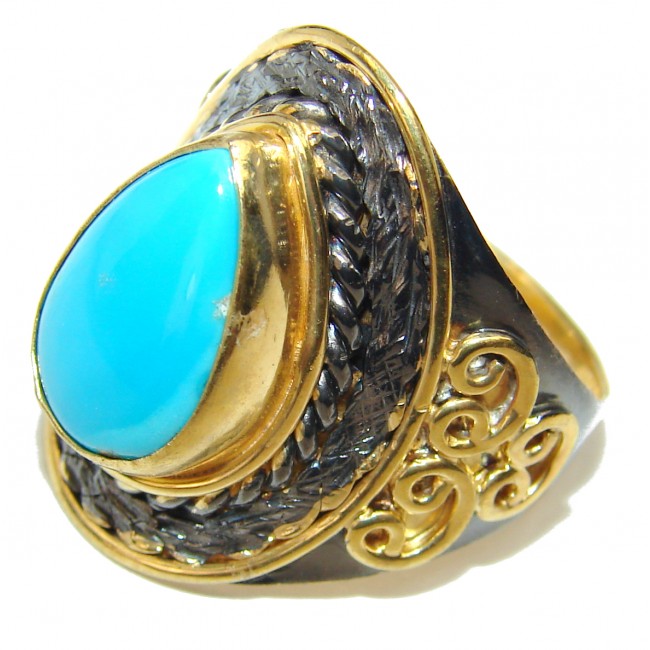Authentic Sleeping Beauty Turquoise 2 tones .925 Sterling Silver ring; s. 8