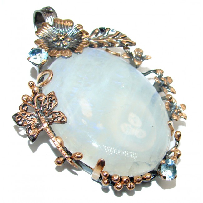 Large Snow Queen Chunky Moonstone 18K Gold over .925 Sterling Silver handcrafted pendant