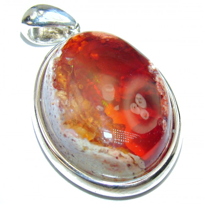 Natural 28.6 carat Mexican Fire Opal .925 Sterling Silver handmade Pendant