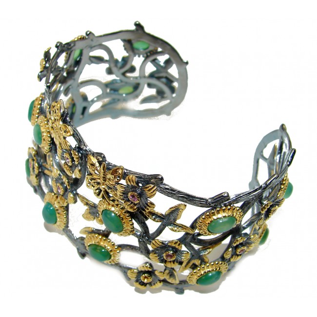 Huge Boho Chic Genuine Jade .925 Sterling Silver handmade Bracelet / Cuff